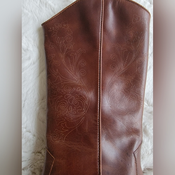 NEW Matisse Western Embossed Zip Up Brown Leather Cowboy Boots - Picture 5 of 16